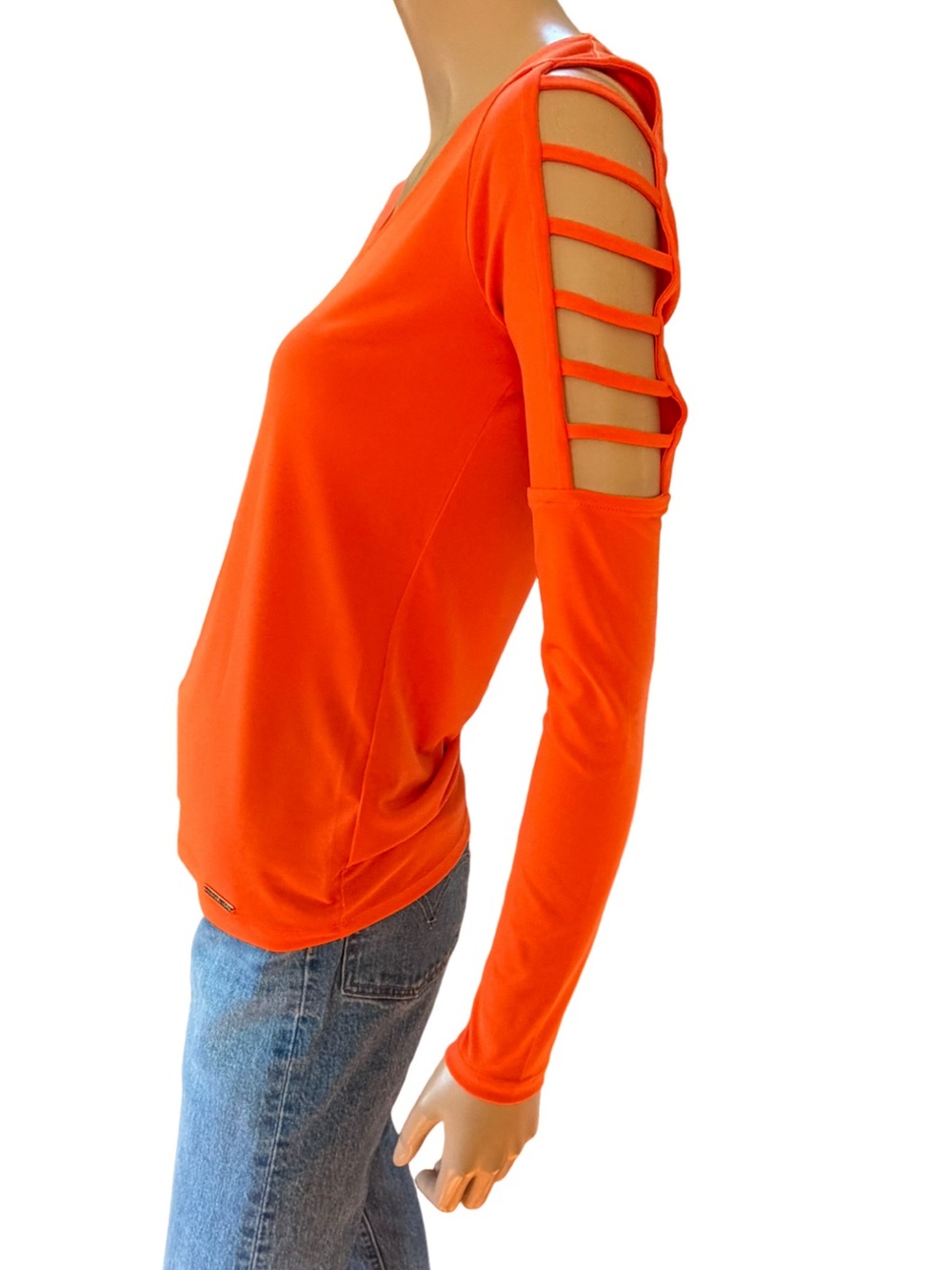 MICHAEL Michael Kors Orange V-Neck Ladder Sleeve Top XS